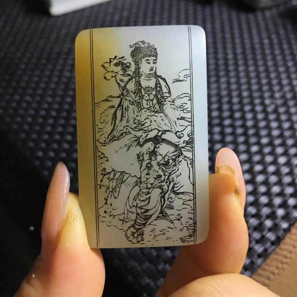 和田玉观音挂件牌子男款