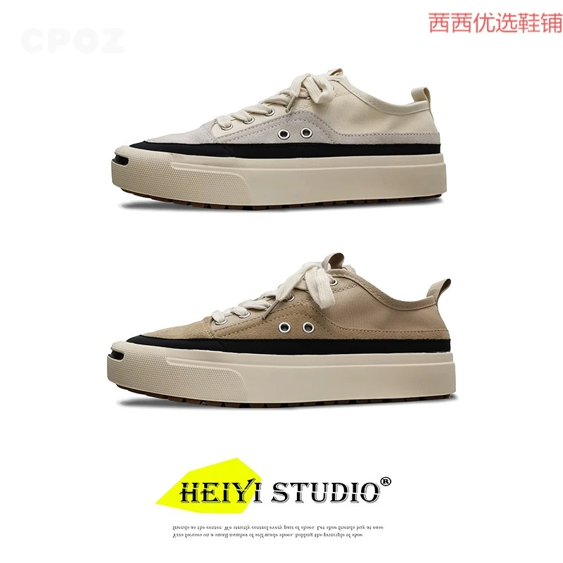 日系帆布鞋男ins小众开口笑复古低帮板鞋夏季透气潮流百搭休闲鞋