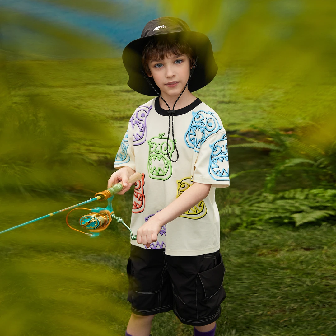 AB男女童亲子小怪兽联名夏季新款印花圆领纯棉短袖