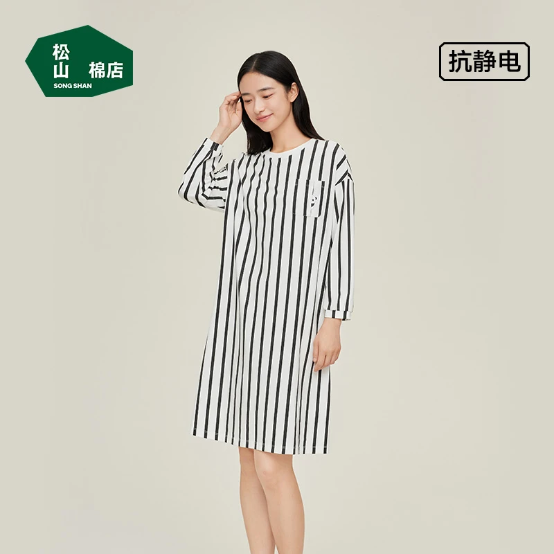 松山棉店2025年春夏季中长款睡裙棉莫女士萌宠熊猫防静电家居服