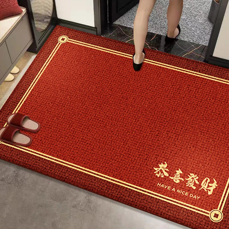 红色喜庆入户门地垫防滑耐磨进门地毯防尘蹭土门垫防水免洗易打理