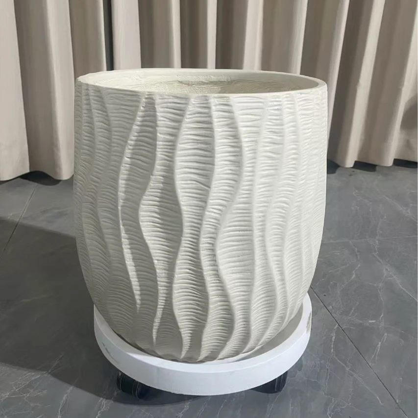 设计感水波纹镁泥花盆