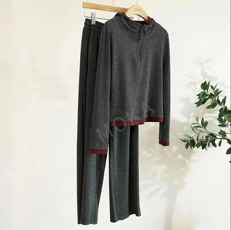 精致秋款套装半拉链设计连帽极简风女士套装（241091）20798