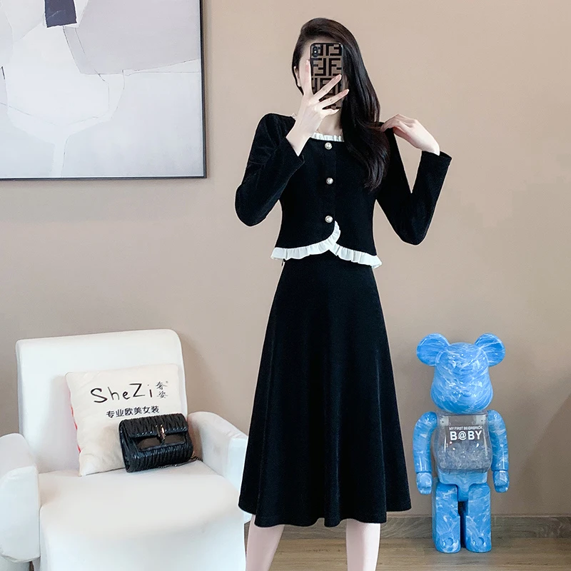 奢姿2024年秋装新款大码女装赫本小香风两件套胖妹妹花边套装