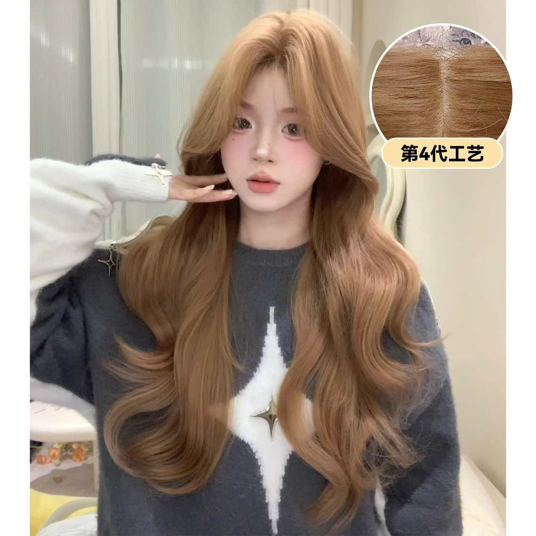糖衣假发女手钩前蕾丝中分长卷发均码lolita修脸网红jk全头套