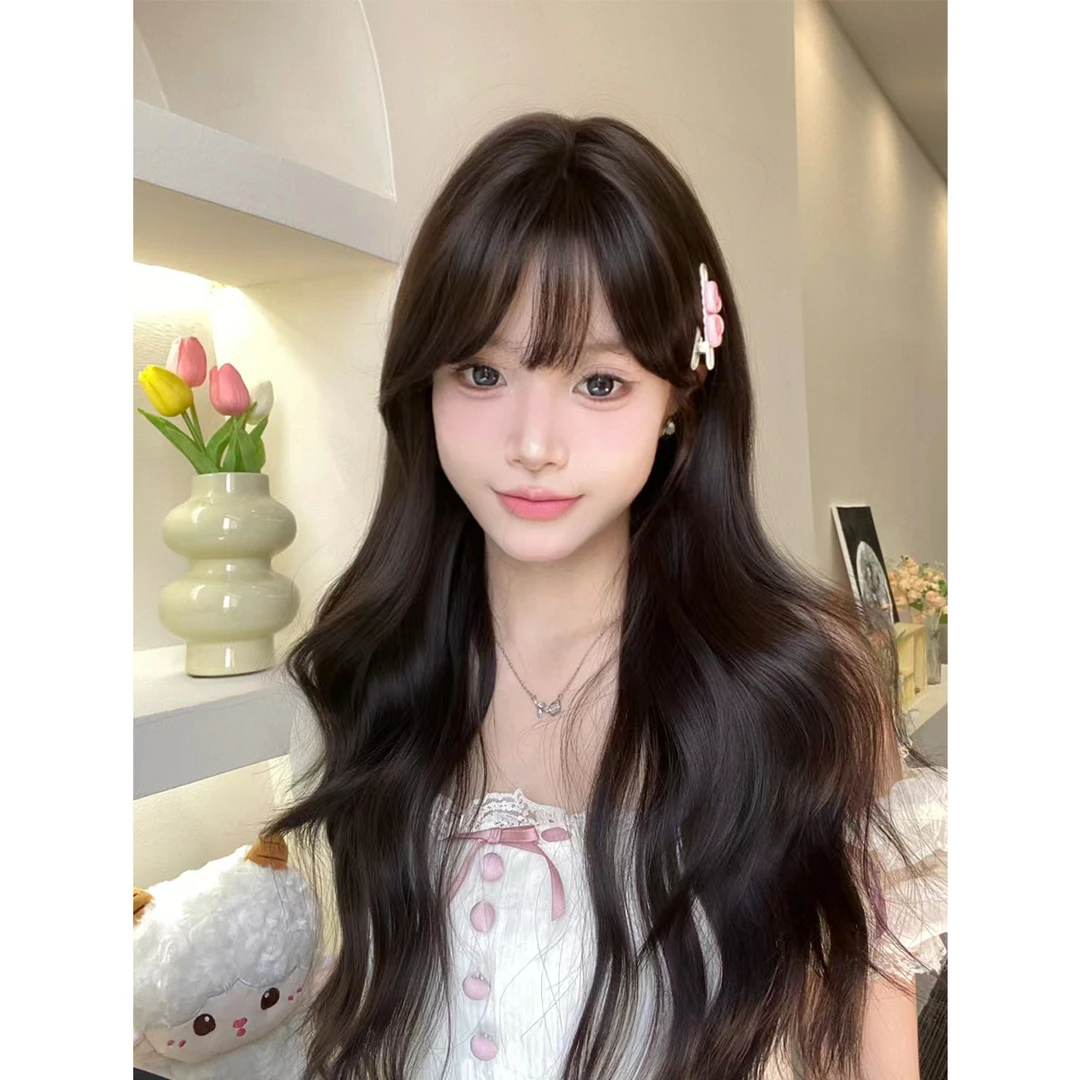 束朵假发女长卷发自然气质网红日常lolita逼真甜美齐刘海全头套