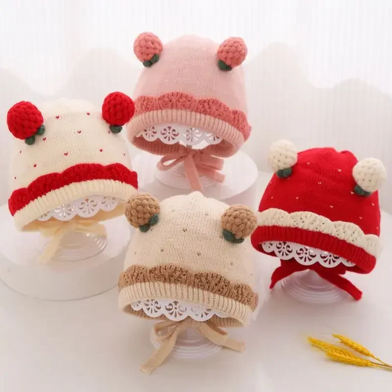2024秋冬季宝宝套头帽冬天公主针织帽女宝宝新年新款护耳毛线帽
