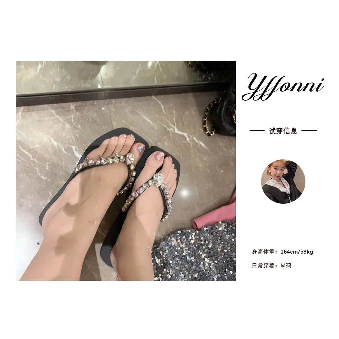 【YFONI】百搭亮钻夹脚人字拖鞋