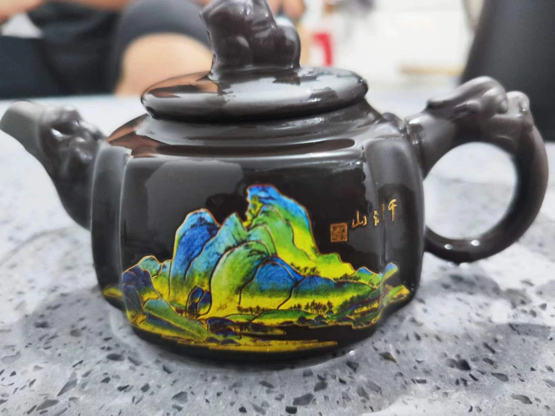 深井老紫泥千里江山四方茶具11