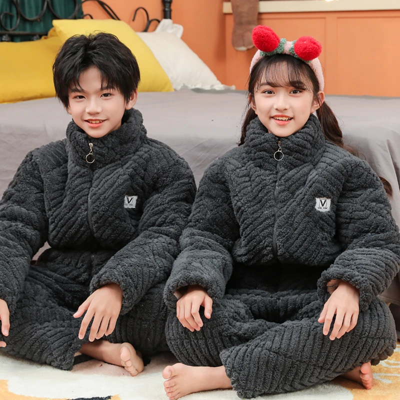 儿童睡衣冬季珊瑚绒加厚男孩冬款法兰绒男女中大童冬款家居服外穿