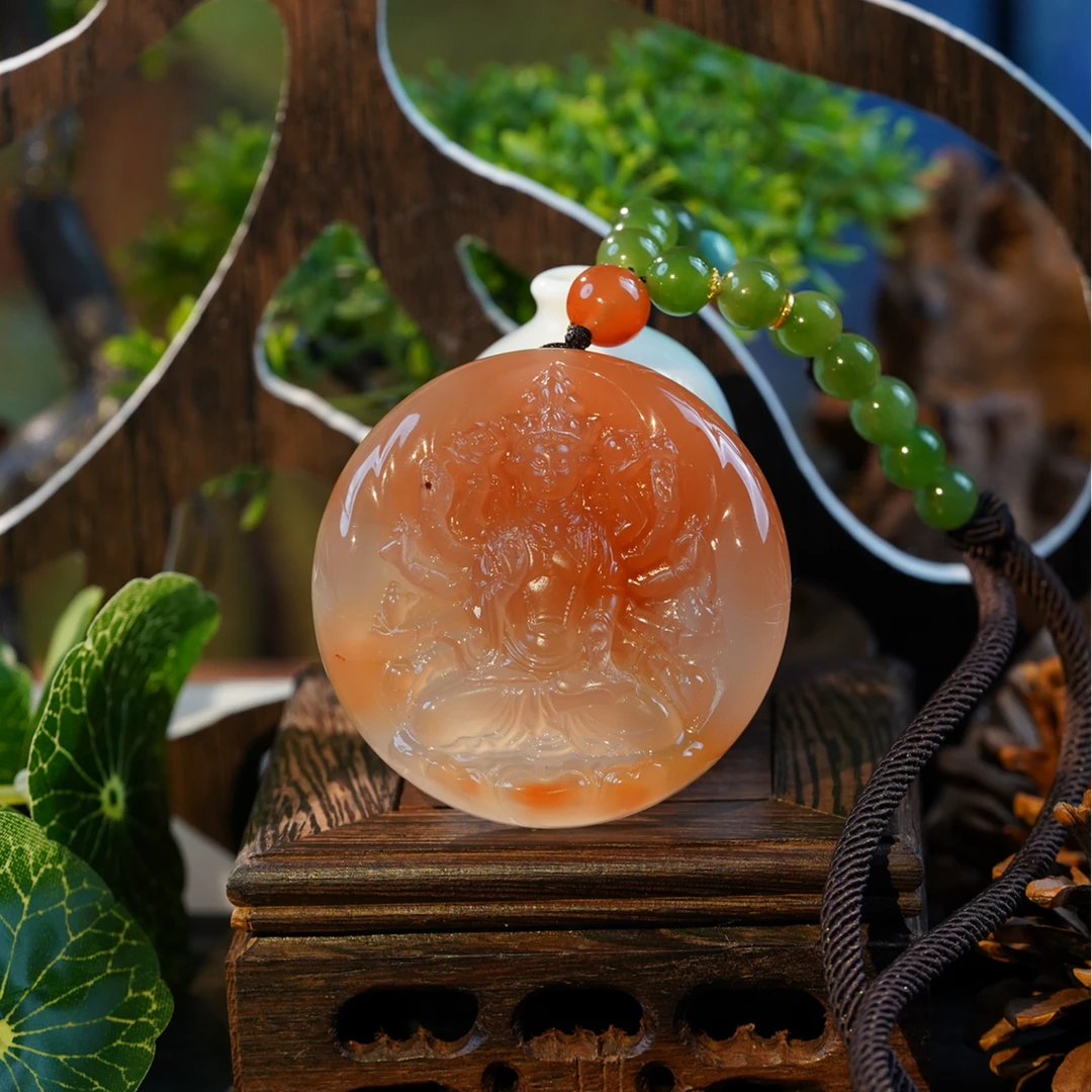 【凤鸣珠宝】南红典藏级18K镶冰红千手观音吊坠D-276