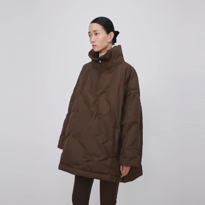 LESS春白鸭绒廓形外套拉链立领轻薄款宽松中长羽绒服女2O1C13940