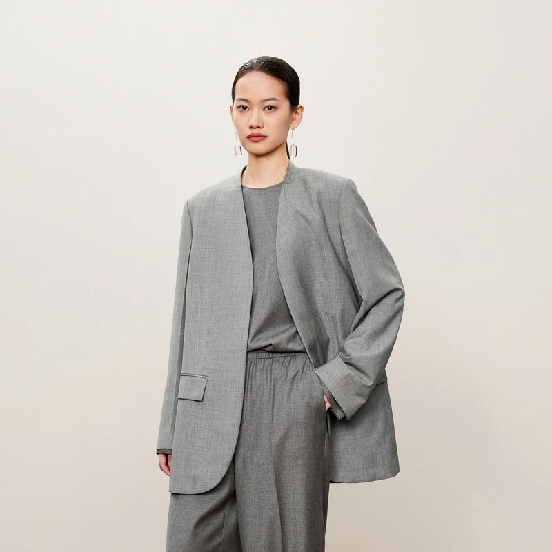 LESS通勤职场西装女绵羊毛休闲绅士风气质无扣西服外套2O8710430