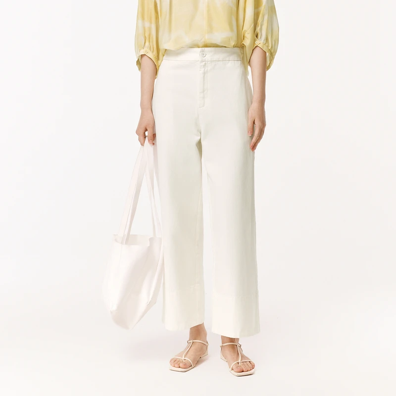 LESS夏季休闲简约白牛仔裤女全棉直筒复古半漂白九分裤2O5E11090