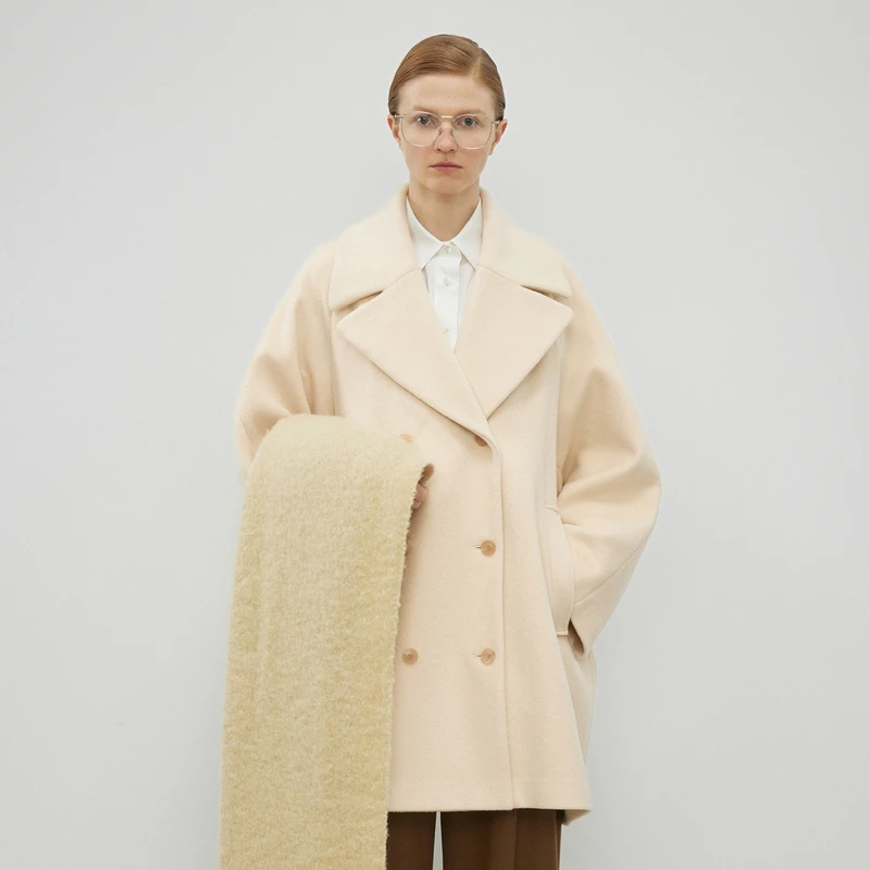 【LESSxSamuel】冬季绵羊毛大衣女休闲宽松双面毛呢外套2N0812920