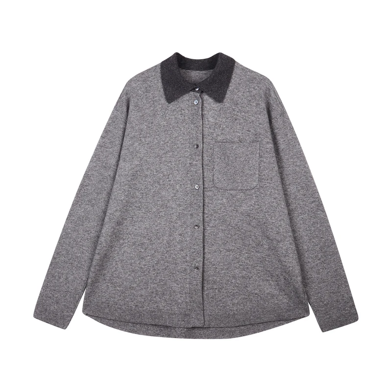 【LESSxSamuel】2023年慵懒高级翻领衬衫式宽松毛衫2NB313130