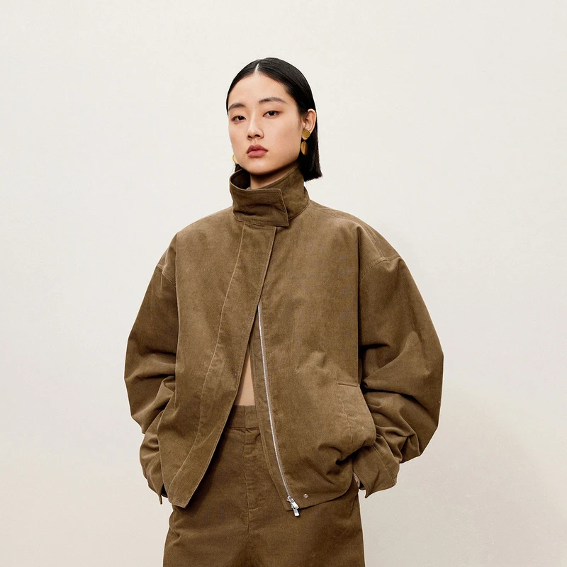 LESS棉质灯芯绒夹克女立领短棉衣2O9B12990