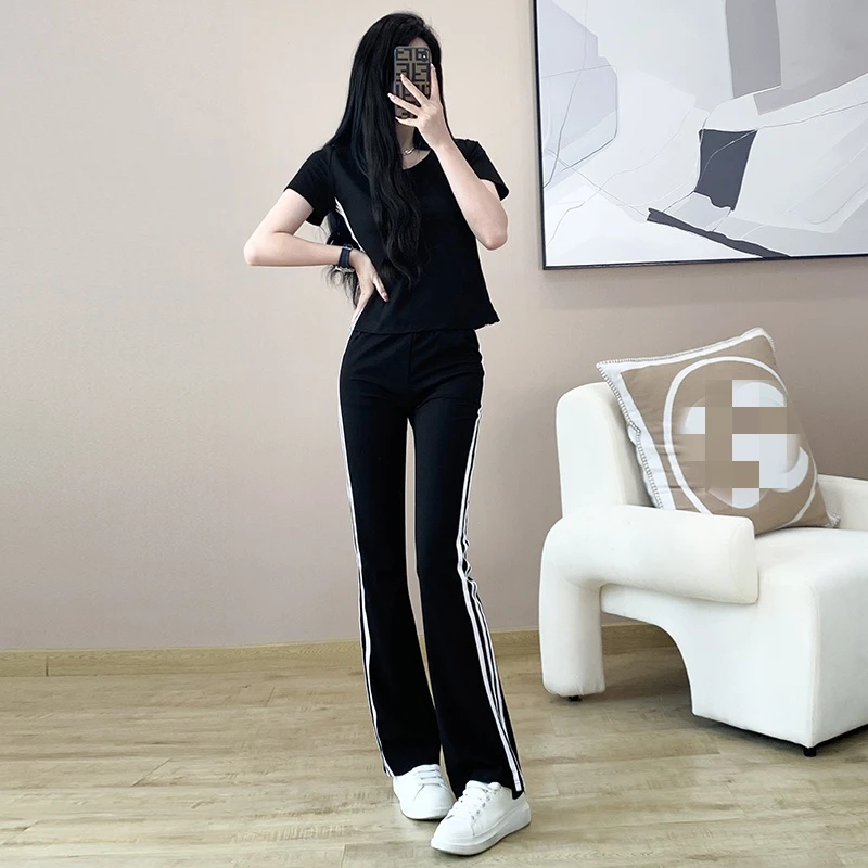 休闲套装女2025新款爆款洋气新款薄款修身秋季短袖长裤洋气两件套