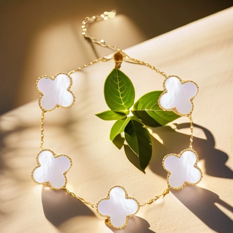 圣诞小聂专属五花)18K金镶嵌金白贝母五花手链 女士优雅美丽高级