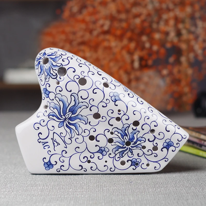 风雅陶笛三管中音c调青花瓷陶笛3管AC调手绘定制专业型演奏级陶笛