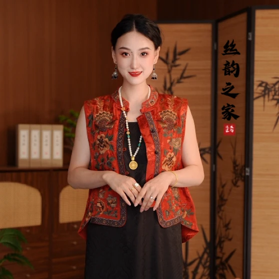 【牡丹赋】重缎刺绣新中式民族风提花马甲