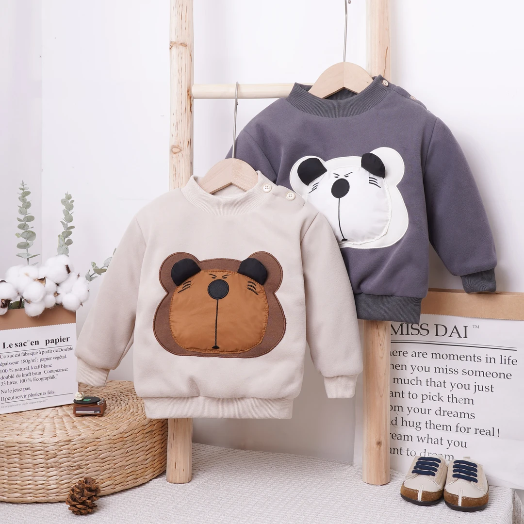 2024新款宝宝冬季可爱棉袄卫衣加棉加厚男童女童保暖套头上衣儿童