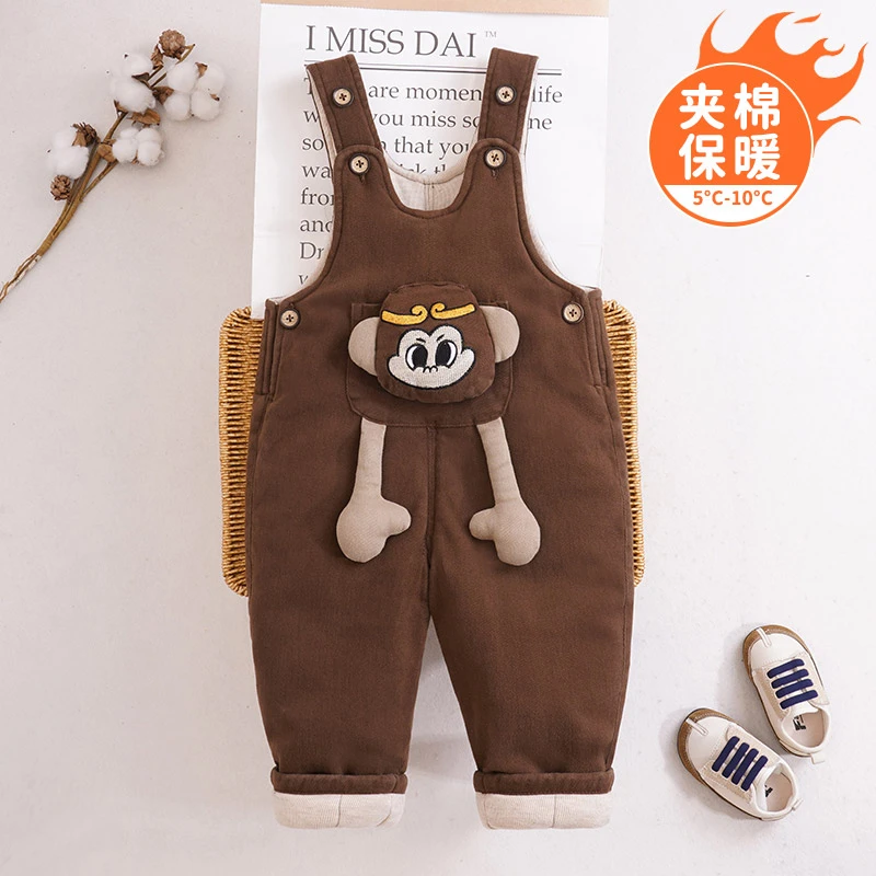宝宝背带裤秋冬季棉裤一岁儿童可爱悟空小童夹棉裤子男女童婴儿裤