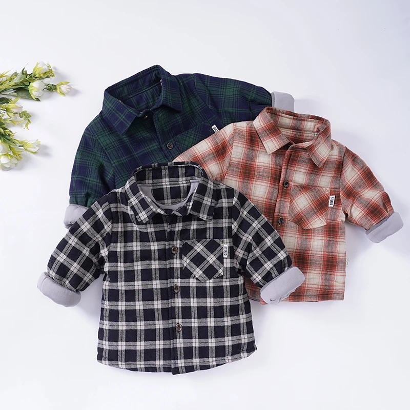 男童棉袄加厚夹棉衬衫冬季衬衣2022新款格子上衣儿童小棉衣82017