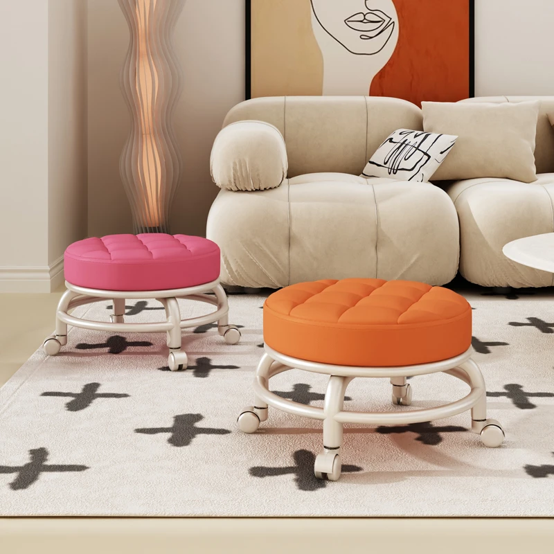 万向轮小凳子家用小型板凳滑轮矮凳客厅带娃神器移动坐凳圆形椅子