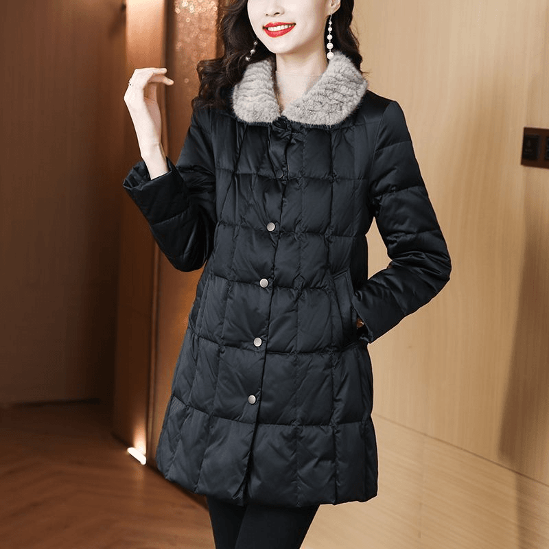 高端女冬季2023新款毛领黑色显瘦洋气优雅女神大码中长款外套