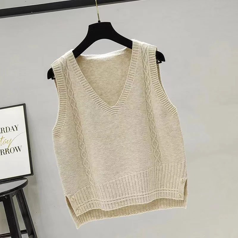 2024年春季新款V领麻花编织洋气毛衣宽松马夹上衣针织马甲背心女