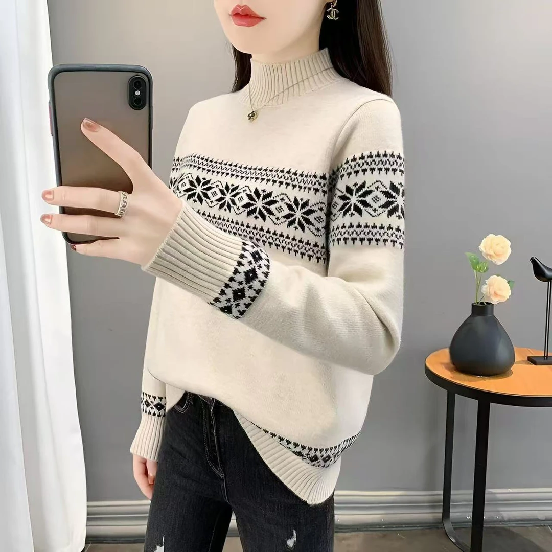 2024年秋冬新款时尚洋气宽松百搭针织打底上衣毛简约提花衣针织衫