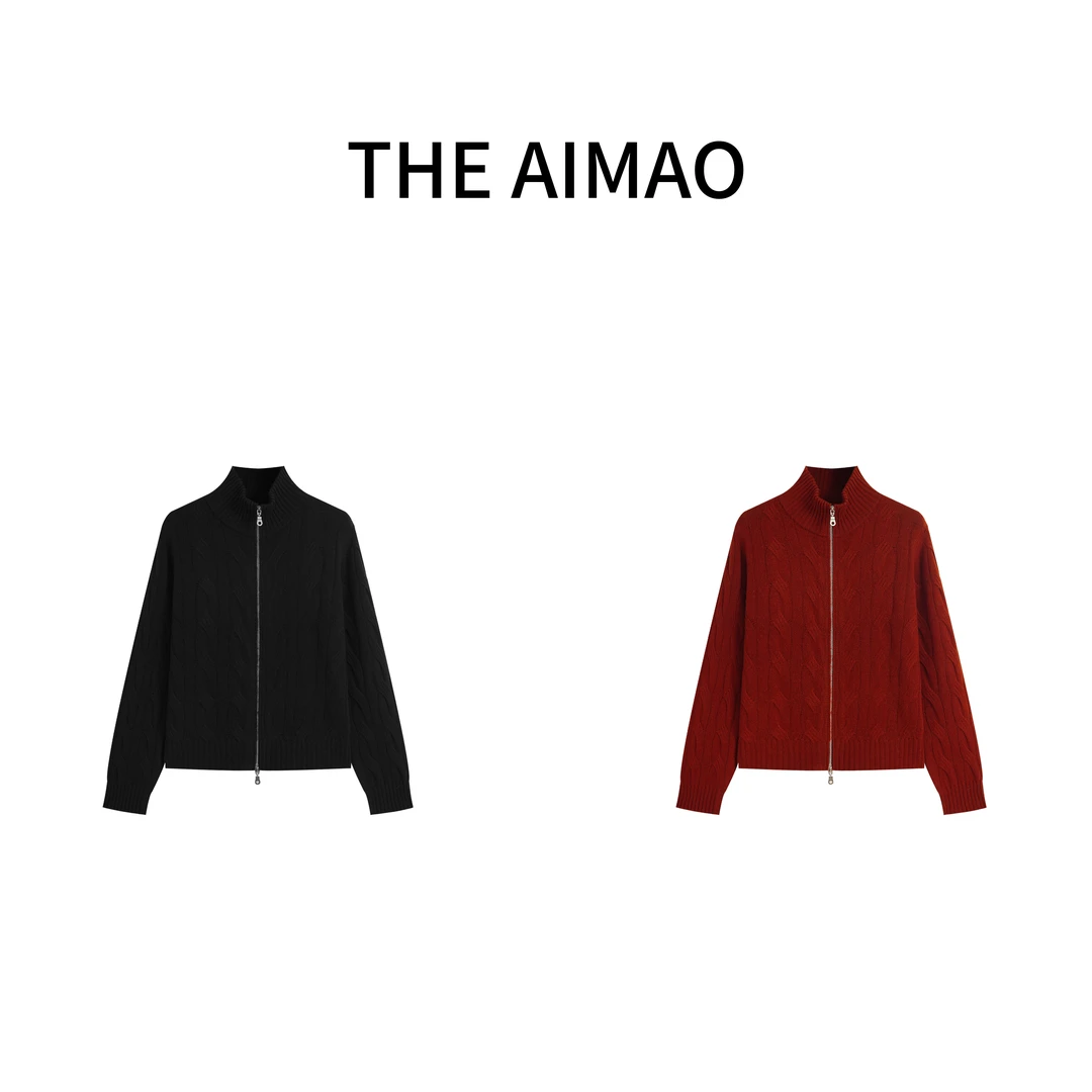 【THE AIMAO】“经典绞花”100%绵羊毛双向拉链开衫毛衣XYX81228