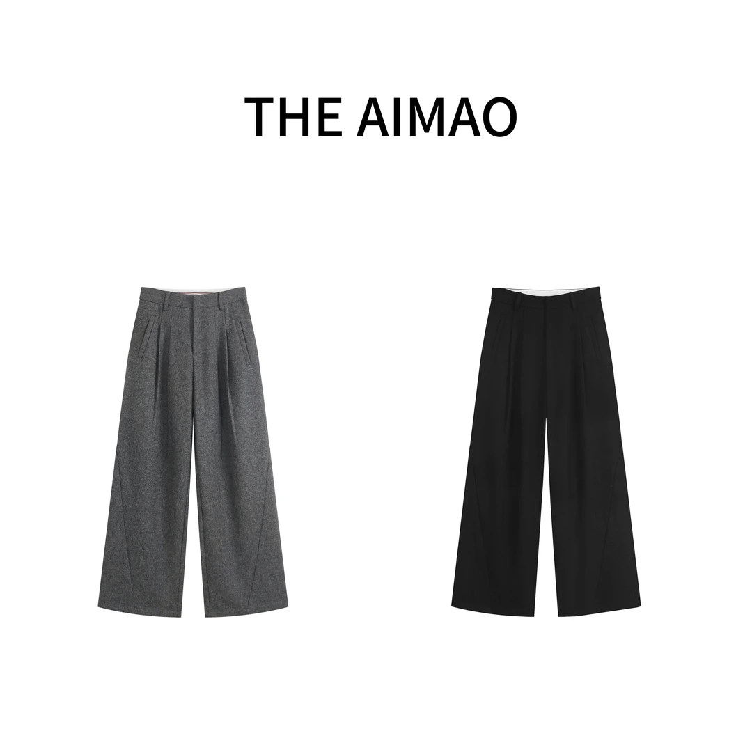 【THE AIMAO】“绅士裤”澳毛混纺肤感立体斜裁廓形裤XYX81008