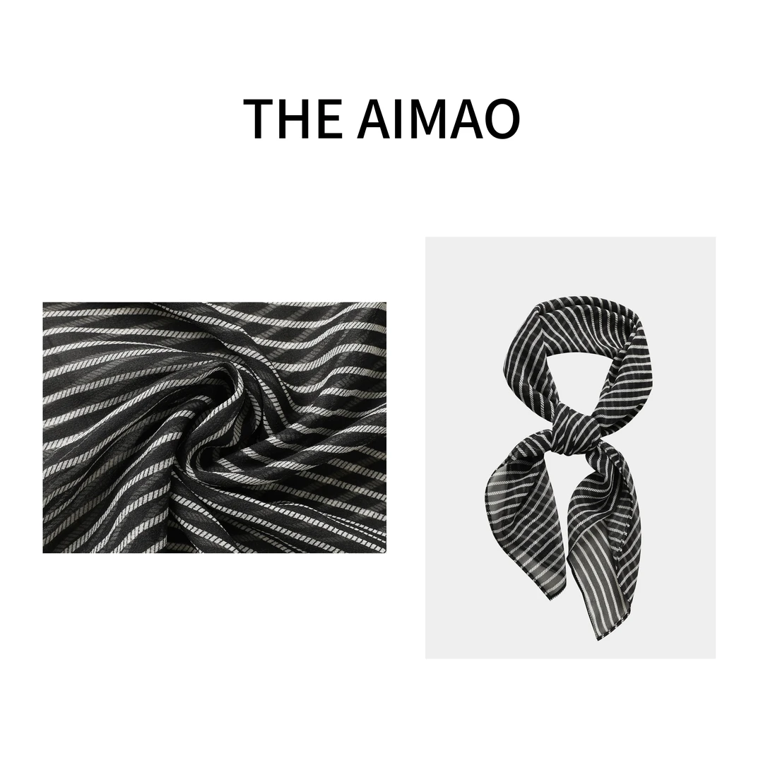 100桑蚕丝气质黑白条纹薄款小方巾百搭丝巾XYX80507