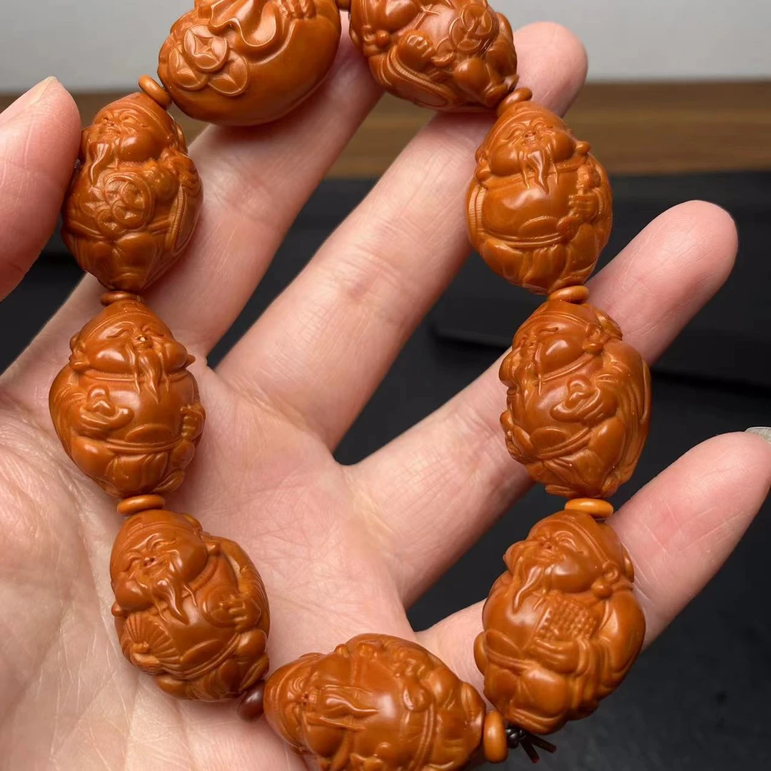 橄榄核核雕手串 邓元甲财神