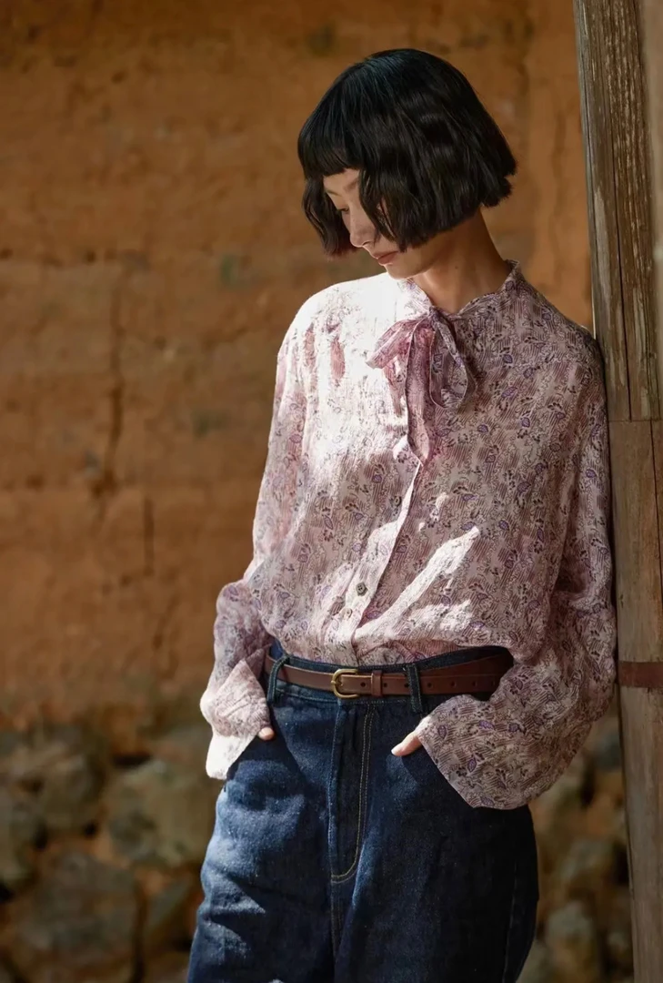 左岸迷香 原创设计 碎花轻薄长袖短衬衫Z23SS1036