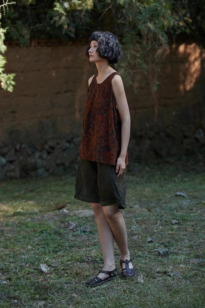 左岸迷香 原创设计 丝麻植物染休闲宽松短裤Z23SS3026