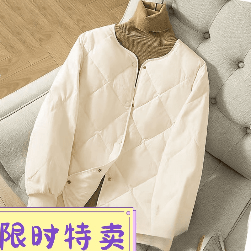 轻薄羽绒服服女轻便无领菱形格小羽绒服矮个子圆领宽松学/非半身