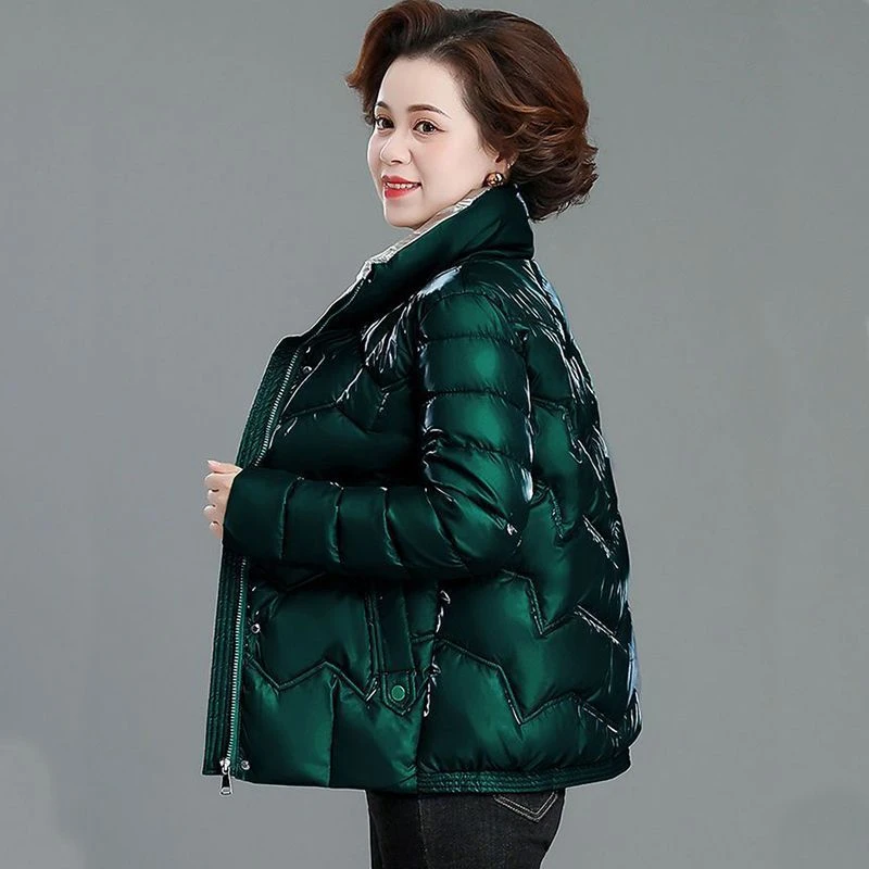 秋冬款冬季羽绒服女高档羽绒服亮面免洗棉衣妈妈40到50岁外穿洋款