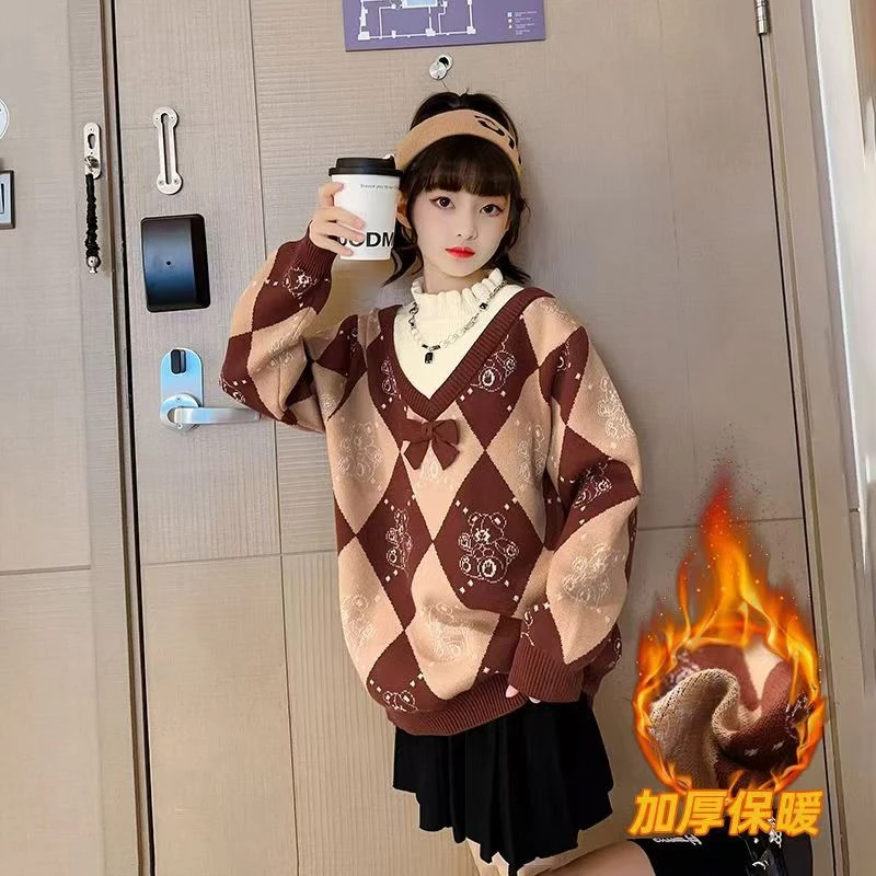 24新款中大童秋冬加厚保暖韩版宽松针织毛衣女童圆领套头打底衫