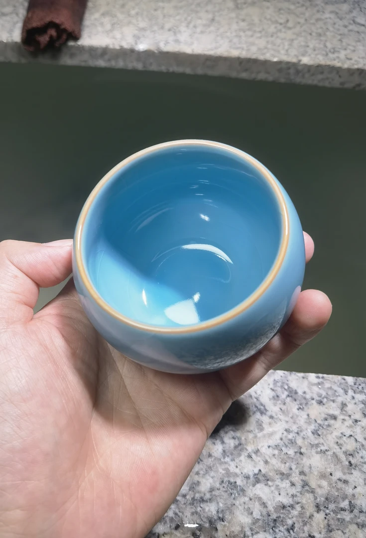 【闪购商品】.蓝色龙蛋杯冰裂纹茶杯手工陶瓷品茗杯主人杯色釉