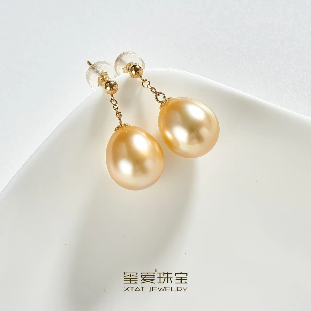 XIAI/玺爱【紫绫专享ZL-249】18K金赫拉之泪海水金珠耳钉10-11mm