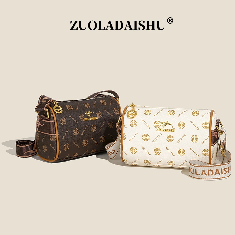 【当天发货】2025新款时尚复古印花字母单肩包斜挎枕头包圆筒筒女包