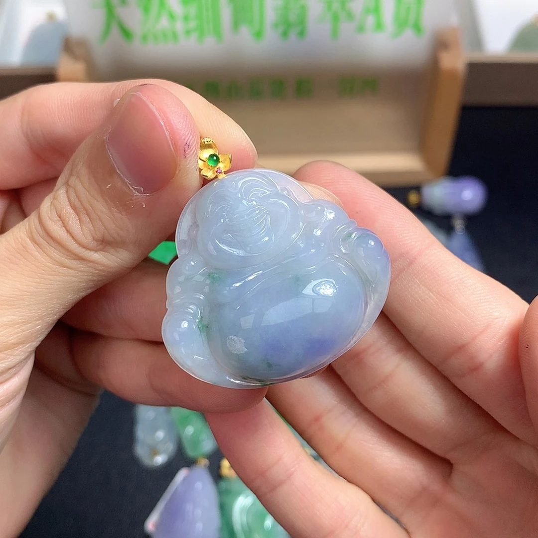 翡翠颈饰18K金镶嵌海*翡翠赠合金链