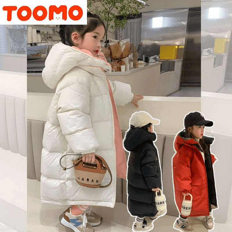 儿童长款棉衣双面穿韩版洋气棉袄女孩冬装加厚保暖棉服反季潮连帽