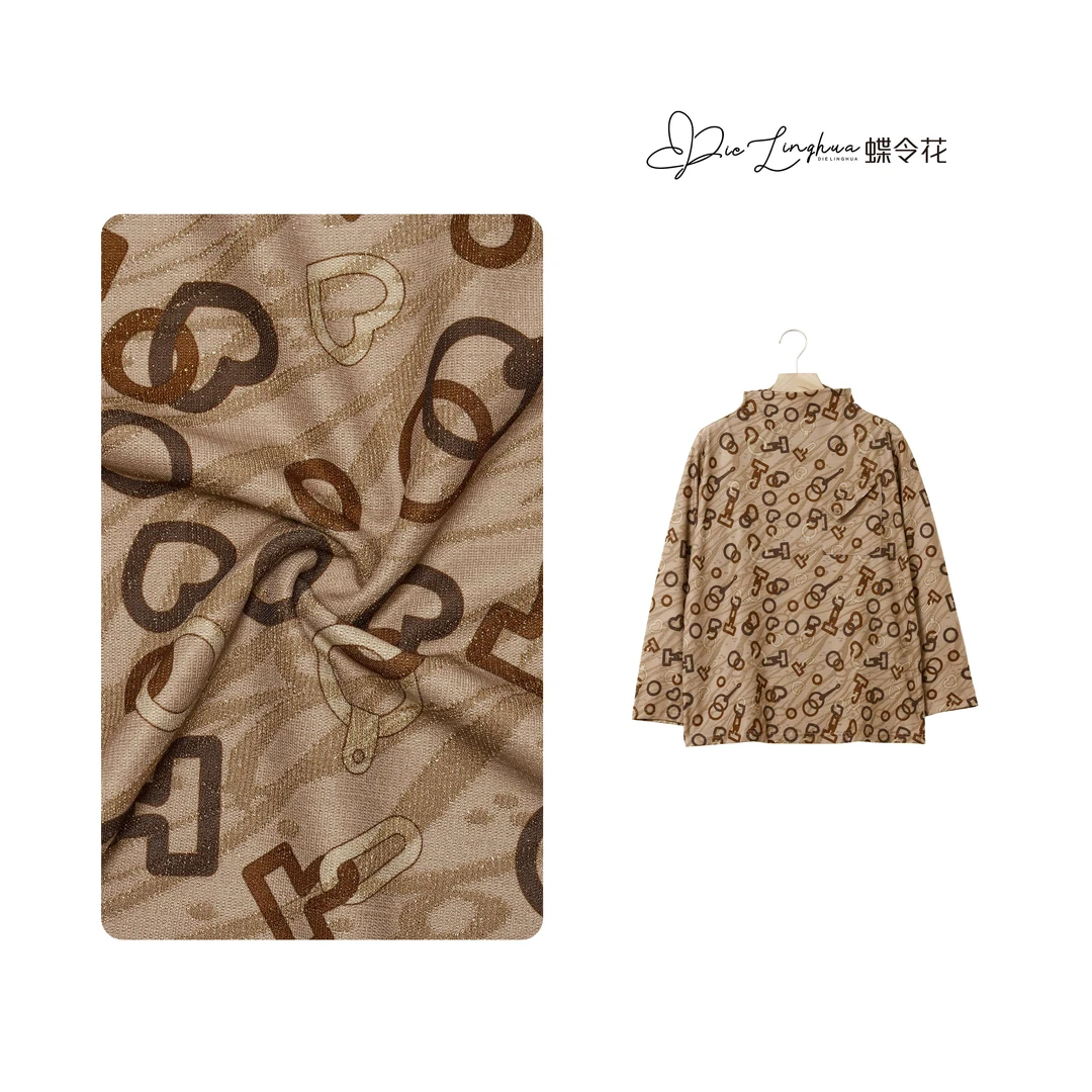 蝶令花冬季时尚设计气质百搭复古满印休闲长袖圆领打底衫241154