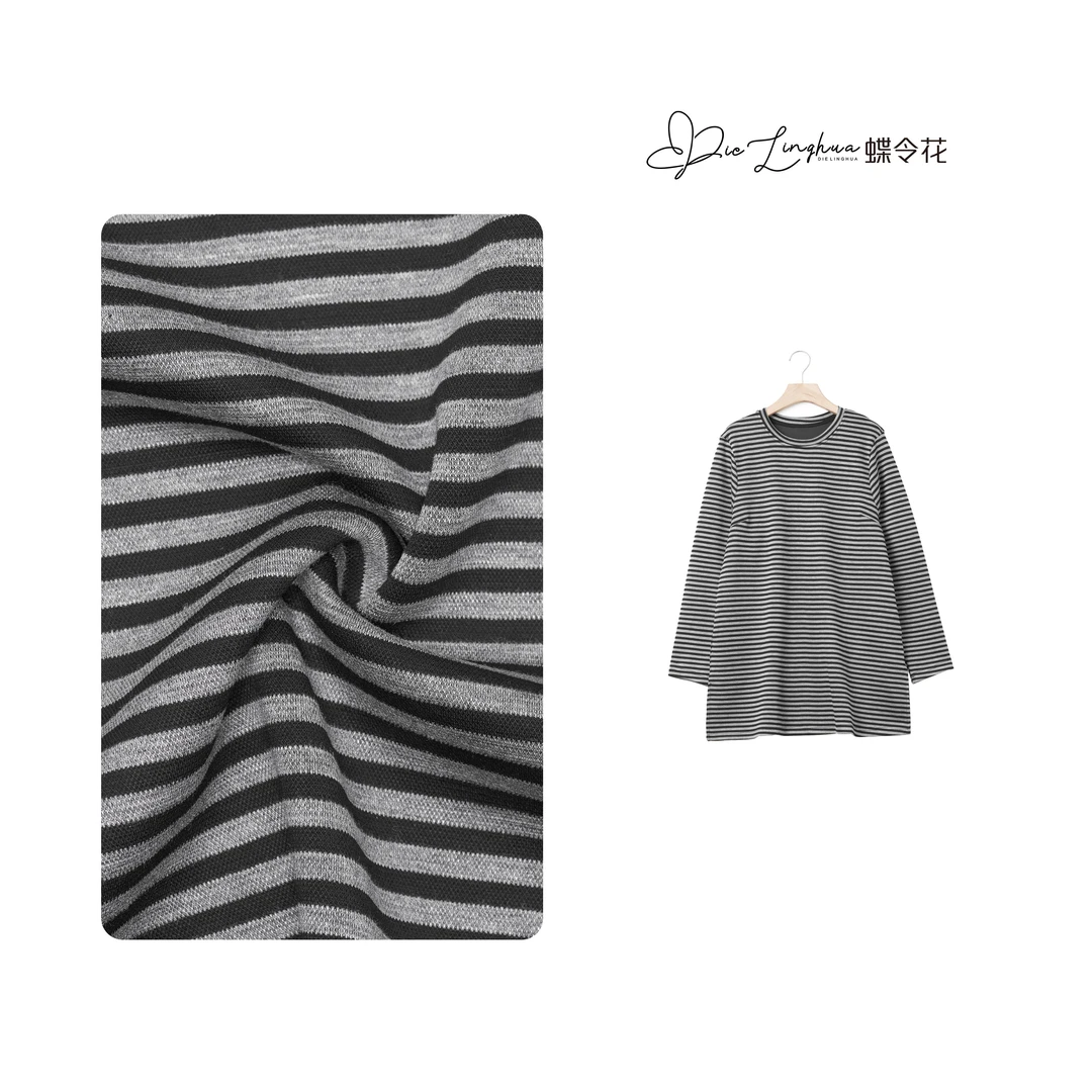 蝶令花秋季条纹休闲时尚宽松圆领潮流套头百搭长袖T恤C-23188