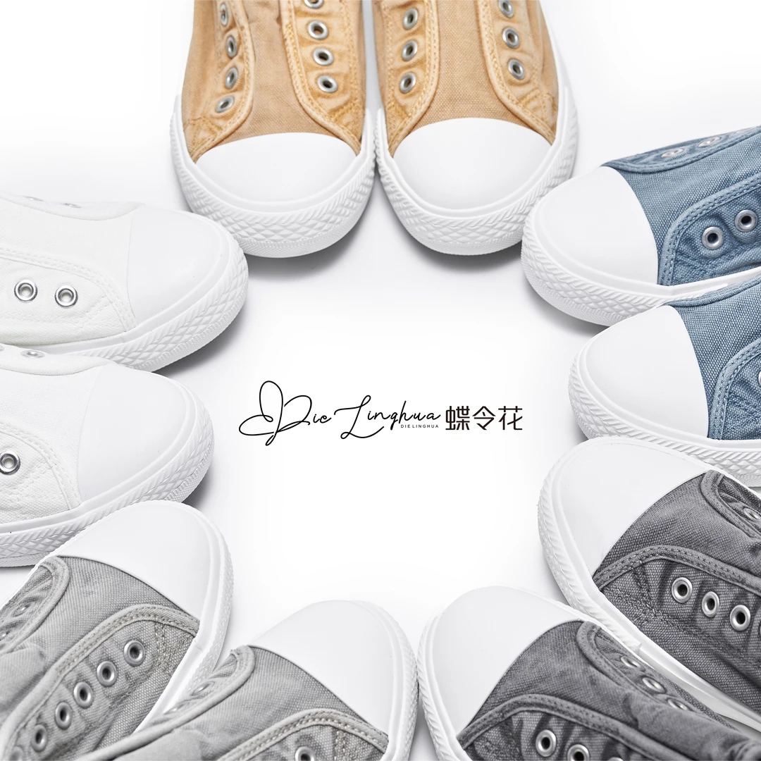 蝶令花舒适做旧复古休闲软底平底减龄低帮一脚蹬懒人帆布鞋24923