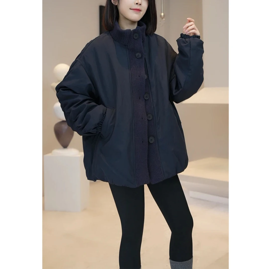 时尚休闲加厚棉衣外套2025冬季新款韩版宽松显瘦立领百搭保暖棉服